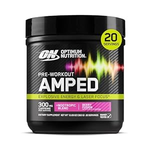 Optimum Nutrition Amped Pre-Workout, with Citrulline, Beta-Alanine, Nootropics and 300mg of Caffeine for Energy, Berry Fusion, 20 Servings (Packaging May Vary)