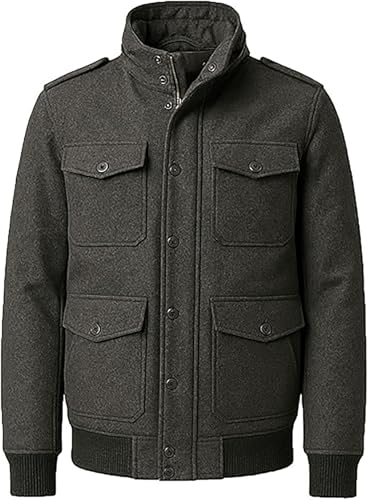 Blouson bomber pour hommes veste en laine mélangée gris hiver style Ww2