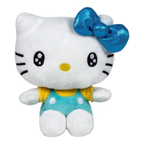 Hello Kitty Peluche 50º aniversário, personagem colecionável suave inspirado nas aventuras da gatinha Kitty altura 16 cm (azul)