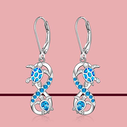 Turtle Earrings for Women Sterling Silver Infinity Blue Opal Sea Turtle Earrings Dangle Drop Tortoise Ocean Wave Jewelry Gifts for Turtles Lovers by Fenthring - Used condition - Image 9
