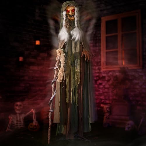 Halloween Animatronics Decorations 69 Scary Witch Animated Talking Witch Decoration with Sound Activated Creepy Voice Horror Move Light-Up Eyes Haunted Spooky Prop for Indoor Outdoor