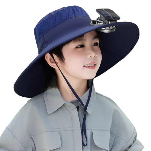 Solar Fan Hat for Kids 3-12 Years, Wide Brim Sun Hat with Fan, UV Protection Comforable & Breathable Cap for Camping - Main Image