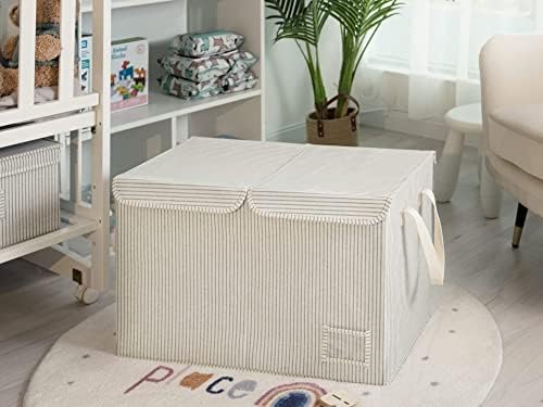StorageWorks Storage Bin with Flip-Top Lids, Collapsible Storage Box, Gray and White Stripes, 24 ¾"L x 13" W x 16" H