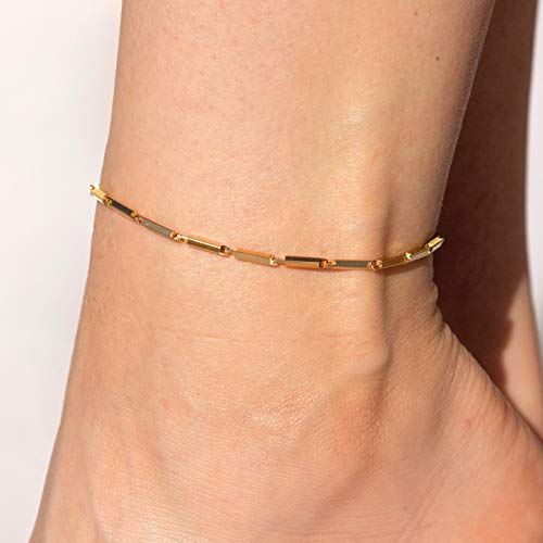 Lifetime Jewelry 2.5Mm Bar Link Chain Anklet For Women And Teen 24K Gold Plated (11) #TOP3