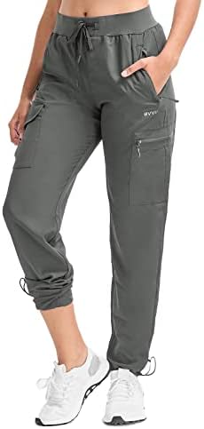 BVVU Women's Cargo Joggers Lightweight Quick Dry Hiking Pants Outdoor Waterproof Athletic Workout Pants with Zipper Pockets Grey