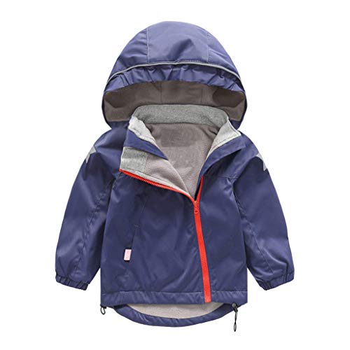 Berrykey Manteau de pluie pour petites filles, veste imperméable à capuche en peluche avec fermeture éclair et bouton coupe-vent, #4 - Bleu marine, 6-7 Years