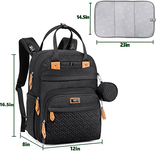 Diaper Bag Backpack, Leleblum Baby Diaper Bag With Changing Pad, Pacifier Case & Stroller Straps, Unisex Large Travel Back Pack, Multifunction Waterproof Diaper Backpack For Boys & Girls, Black #TOP6