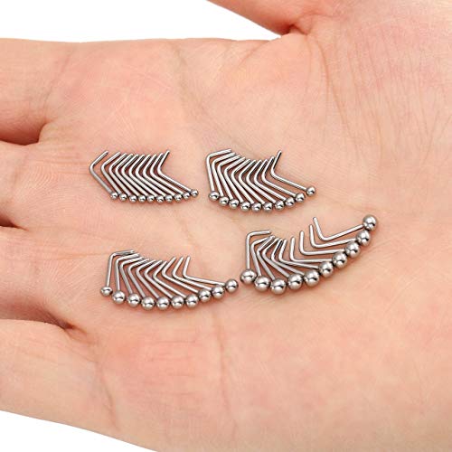 Piercingj 40Pcs 20G Stainless Steel Nose Stud Set Nose Rings L Shape 1.5Mm 2Mm 2.5Mm 3Mm Round Ball Bead Nose Retainer Body Piercing Jewelry For Women #TOP1