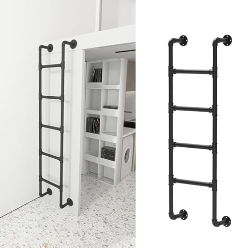 Wall Fixed Ladder, Heavy Duty Wall Mounted Metal Bunk Bed Ladder, Black, 100-240cm, 330 lbs, For RV, Dorm(115cm/45in)