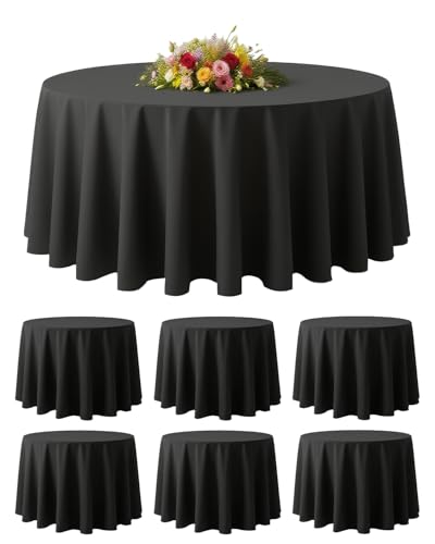 BESTVIP 6 Pack 90 Inch Black Round Polyester Tablecloth for 36"-66" Tables