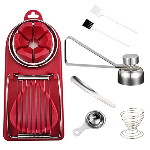 Eierschneider Anzüge 7 Stück,Eiöffner aus Edelstahl ,Eierschneidwerkzeug und Eiertrenner mit 2 Bürste,Eierbecher und Löffel für Eier für Rohes/Weiches Hartgekochtes Ei Cover
