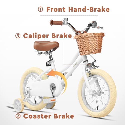 Image of Petimini Vintage Kids Bike for Girls, 12-20 Inch Classic Bicycle with Wicker Basket & Bell, High Tensile Steel Frame, Training Wheels (12-18 inch), 85% Pre-Assembled, Retro Bike for Outdoor Riding