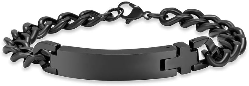 Chain Design Memorial Urn Bangle Stainless Steel for Dog Ashes Large Capacity Customized Funeral Urns Bracelet Cremation Jewelry-Black-18cm