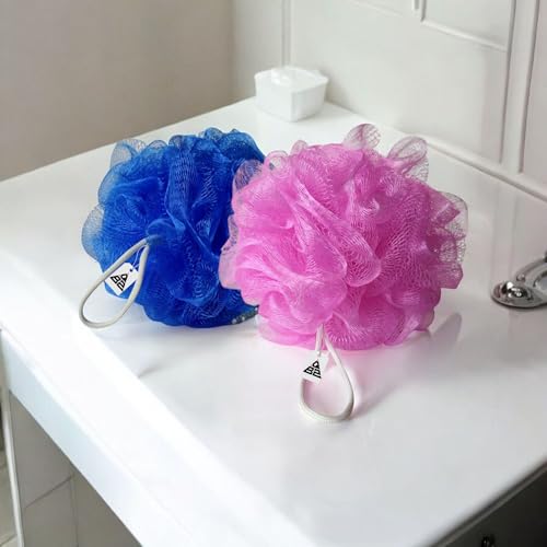 Image of QBZ Large Bath Loofah Sponge Scrubber Exfoliator for High Lather Cleansing (PINK & BLUE, 1 Count (Pack of 2))