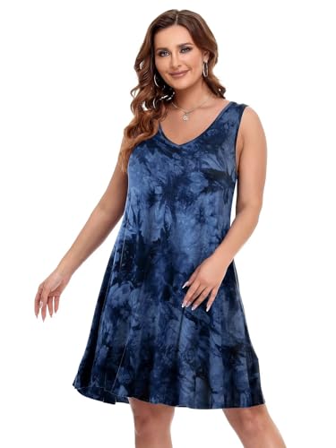 Image of BELAROI Women Casual Summer Beach Dresses Plus Size Sundress V Neck Pockets Swing Tank Dress Cover Ups