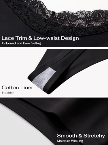 REORIA Womens Sexy Lace Seamless Thongs Panties for Women Cheeky No Show Breathable Underwear 5-Pack — view 4
