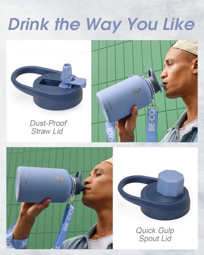 Image of Coolflask Half Gallon Water Bottle Insulated Stainless Steel with Strap