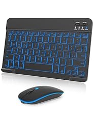 Nsyee Set tastiera e Mouse Wireless, Tastiera Bluetooth Universale Retroilluminata Portatile Ultrasottile Ricaricabile, per iPad/Tablet/PC/iOS/Android/Windows/Samsung, Layout Italiano, Nero