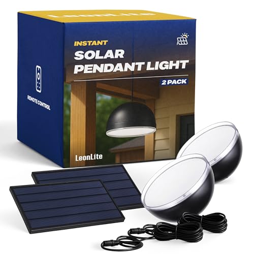 LEONLITE 2-Pack 3CCT Solar Powered Dusk to Dawn Pendant Light, IP65, Black by LEONLITE - Used condition - US$39.96