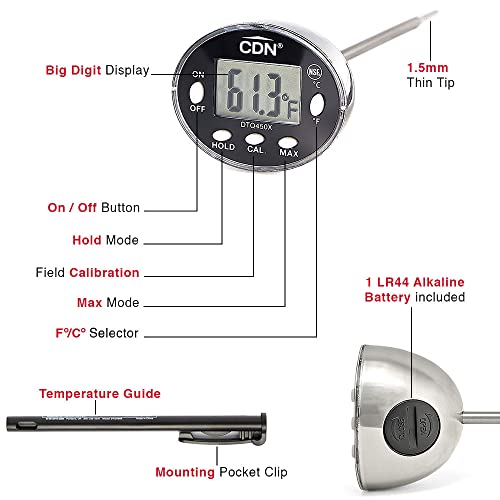 Cdn Proaccurate® Waterproof Digital Thermometer With Protective Sheath, Easy To Read Display, 5" Stem With Thin Tip Probe, Black Display (Dtq450X) #TOP4