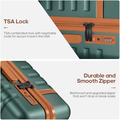 Image of UKEIN Luggage Sets 3 Piece, PC Hardside Large Luggage 24 Inch With Spinner Wheels with TSA Lock, Carry On Suitcase Set With Travel Backpack for Men (Green, 3 piece set (24inch))