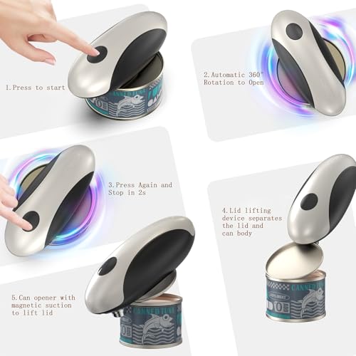 Electric Can Opener, Electric Tin Opener Hand Free Rechargeable, Can Openers 360° One Button Automatically Open Any Size Cans, Safe, Easy and Reliable, Kitchen Best Choice, for Arthritis Hands - Image 5