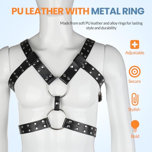 Men's Chest Harness Belt, Body Harness for Men, Adjustable PU Leather Male Punk Chest Belt Shoulder Harness Fashion Costumes for Cosplay Party2