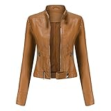 All Match Style: Stylische schmale Passform, passt hervorragend zu lässigen Oberteilen, Kleidern, Röcken und Jeans, perfekt für Motorradfahren, tägliche Arbeit, Schule, Urlaub, Straße usw. Kunstlederjacken sind alle Jahreszeiten angesagter Modetrend