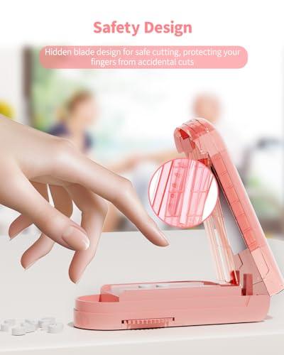 Image of Pill Cutter Splitter for Small and Tiny Pills - Pill Splitter Accurately Cuts Multiple Pills at Once for Large and Small Medicines, Sharp Blade with Safety Guard (Pink)