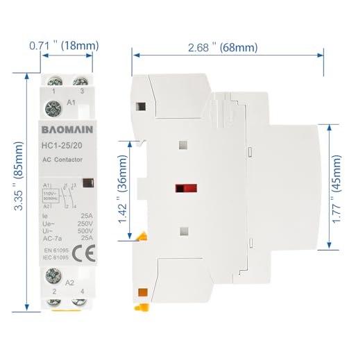Baomain 711811448591 Universal Ac Contactor Hc1-25/20 Ac 110V-120V 25A 2 Pole 2No 50/60Hz Circuit Control 35Mm Din Rail thumb #3