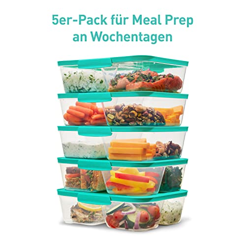 Foto von Sistema Nest IT Frischhaltedosen Meal Prep Boxen | 1,9 l luftdichte Vorratsdosen mit DREI Fächern und Deckeln | Grün | 5 Stück