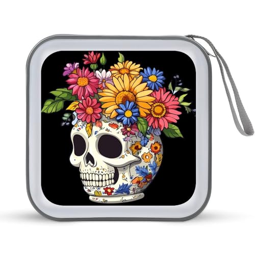 Flower Skull CD Case Plastic DVD Case Holder Wallet Disc Storage Organizer for Car Travel