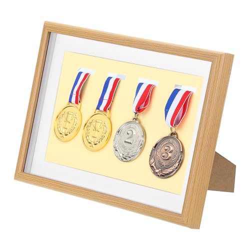 PATIKIL Capa para exibição de medalhas, moldura de exibição de 4 medalhas, caixa de sombra, para exibição de medalhas esportivas, para triatlo de natação de maratona, álamo, A4