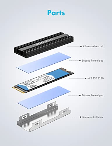 GRAUGEAR | 2x Aluminium-Kühlkörper für 2x M.2 2280 SSD | 2 Stücke M.2 Heatsink-Kühler Kit | Design für PC und PS5 | 3x Silikon Wärmeleitpads + Zubehör inkl. | G-M2HS01