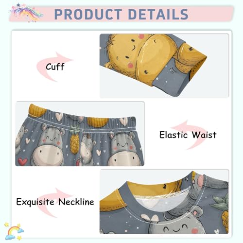 Pajama Sets Long Sleeve Cute Hippo Fruit Pattern Soft Comfy Sleepwear 2 Piece PJS 3-8T4