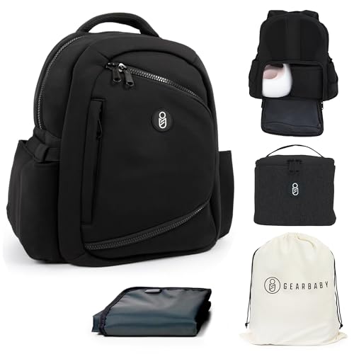 Image of Gear Baby Breast Pump & Diaper bag Compatible with Spectra S1, S2, Medela, Neoprene Wearable Baby Breast Milk cooler Travel Diaper Bag Backpack for Working Mom and Family with Changing Pad (Black)