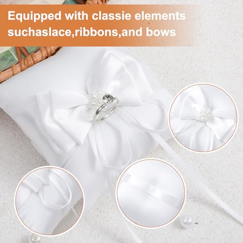 image for Sibba Wedding Ring Bearer Pillow Pearls Ring Cushion 3.9 Inch Satin We