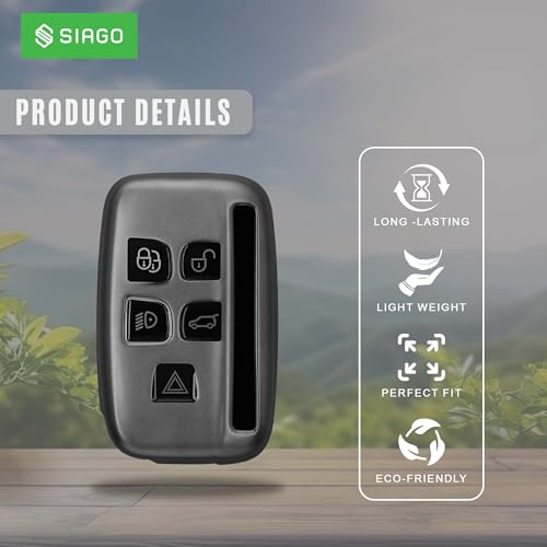 Image of SIAGO TPU Key Cover and Round Key Chain Compatible with Jaguar XF XJ XE F-PACE F-Type Range Rover Evoque Velar Discovery LR4 Land Rover Sport 5 Button Flip Key (Grey)