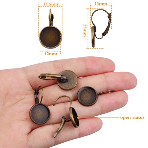 20Pcs Brass Leverback Earring Hooks Settings With Flat Round Blank Earring Cabochons Bezel Trays For Diy Earring Dangle Jewelry Making, Antique Bronze #TOP2