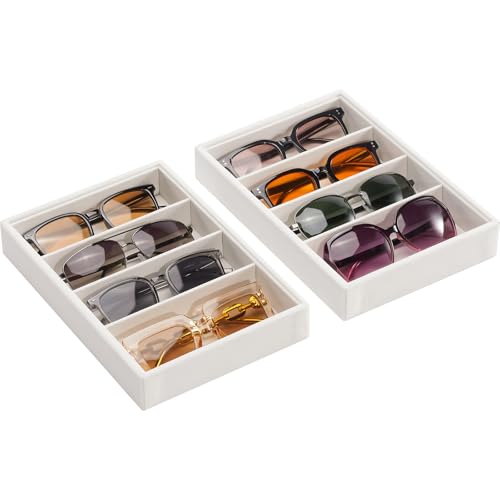 Lolalet Sunglasses Organizer Tray, 4 Grids Velvet Glasses Eyewear Holder Trays, Sunglass Display Drawer Storage for Women Men -2 Pack, Beige 4 Slots,