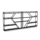 Botellero industrial de metal con luz LED montado en la pared para barras del hogar, 4 capas, gran exhibición de licor con soportes de vidrio, color negro, 240 cm