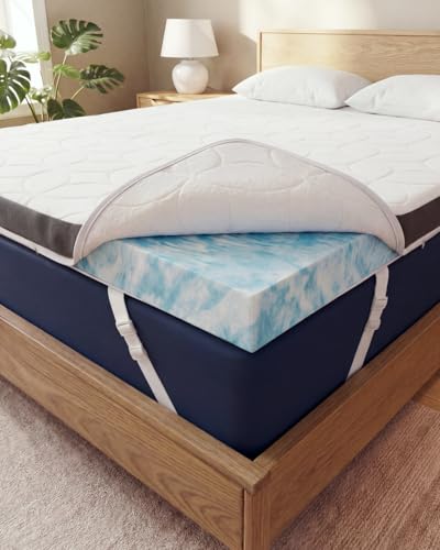 Image of Mattress Topper - 3 Inch Memory Foam Mattress Topper with Cooling Cover for Hot Sleepers - Plush, Thick & Comfy - Pain & Pressure Relief - King Size Mattress Pad with Straps & Removable Washable Cover