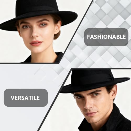 Sombrero Fedora Panamá plano negro de ala ancha para mujer miniatura 6
