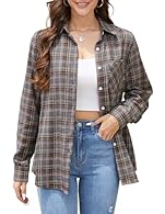 Fabric: This flannel checked shirt features a super-soft brushed finish giving the cozy feel, and it not easy to deform, soft and easy care. suggest for all season. Design: Classic womens button down check shirt, regualr fit, real chest pocket, long ...