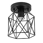 ZHMA Industrial Vintage Style 220V Semi Flush Mount Ceiling Light Metal Hanging Fixture Pendant Lighting for Indoor, use E27 Light Bulbs, Black ，