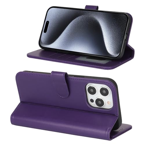 Image of for iPhone 15 Pro Case Wallet with Card Holder,for iPhone 15 Pro Wallet Case for Women Men,PU Leather Shockproof Magnetic Buckle Stand Flip Phone Case-Purple