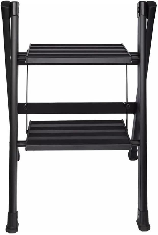 Folding 2 Step Ladder with Extra-Wide Non-Slip Pedal, Black Folding Step Stools for Adults, Two Step Ladder for Home Kitchen Closet, Foldable Mini Step Ladder Lightw Black