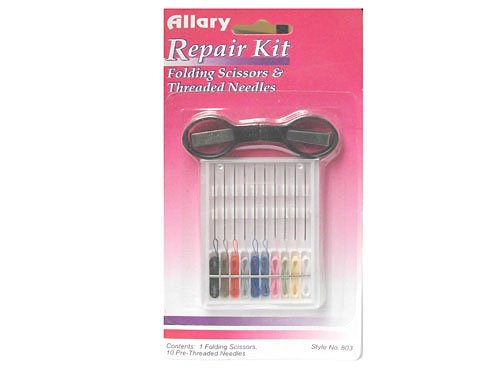 Vogue Fabrics Allary Repair Kit - Folding Scissors and 10 Threaded Needles Kit 803