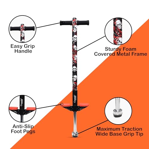 Crystals Skull Bounce Pogo Stick for Kids - Cool Skull Design, High-Performance Spring, Anti-Slip Foot Grips & Foam Handles, Max Weight 35kg - Image 4