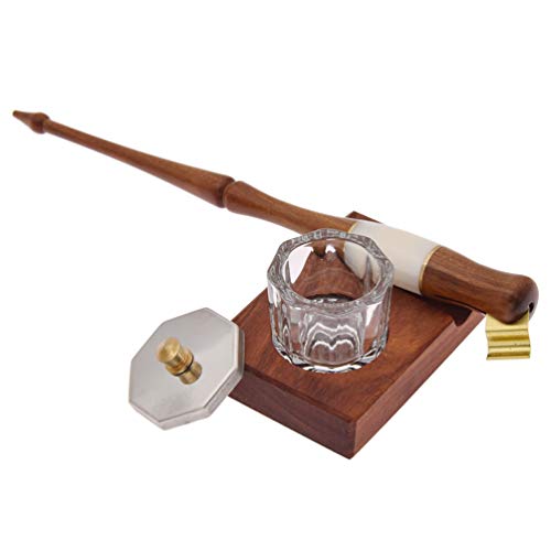 Betterus 1 Set Dip Pen Wood English Calligraphy Oblique Nib Holder With Desktop Pen Holder,Ink Bottle Container And 5 Nibs #TOP5